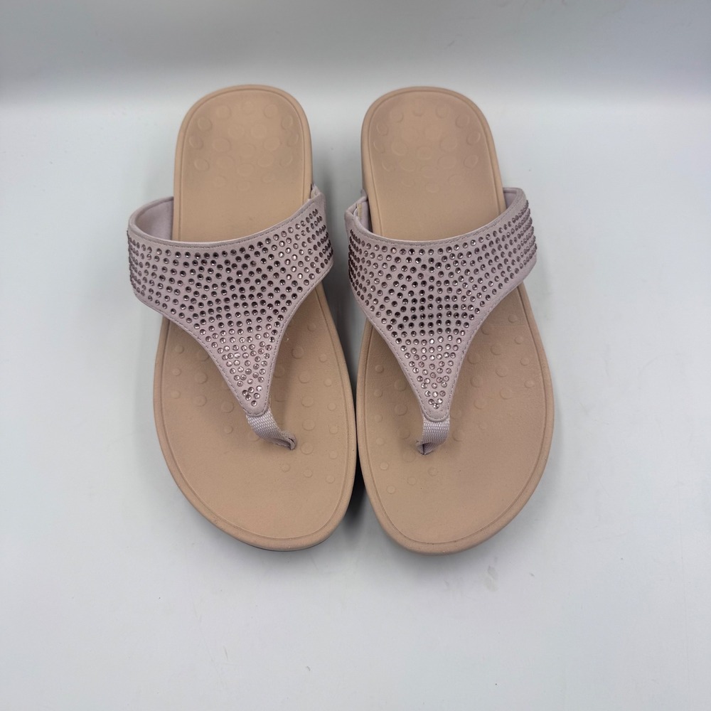 Vionic Naples Rhinestone Suede Wedge Sandals Lavender Orthotic Thong TVW5208 8